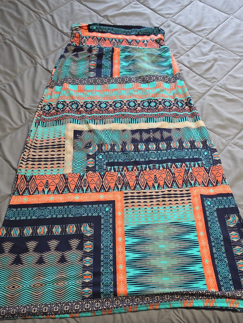 Vanity Coral & Teal Geometric Maxi Skirt